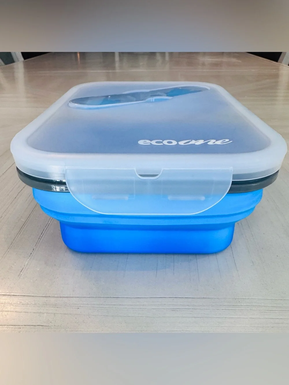 Eco One Collapsible Silicone Bento Box with Utensil Storage – Tie-Dye Blue